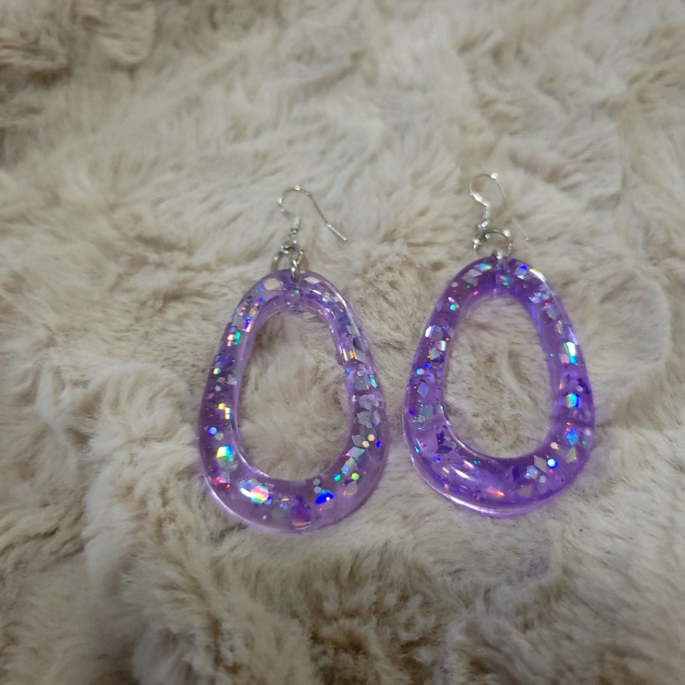 Resin Purple Glitter Hoop Earrings